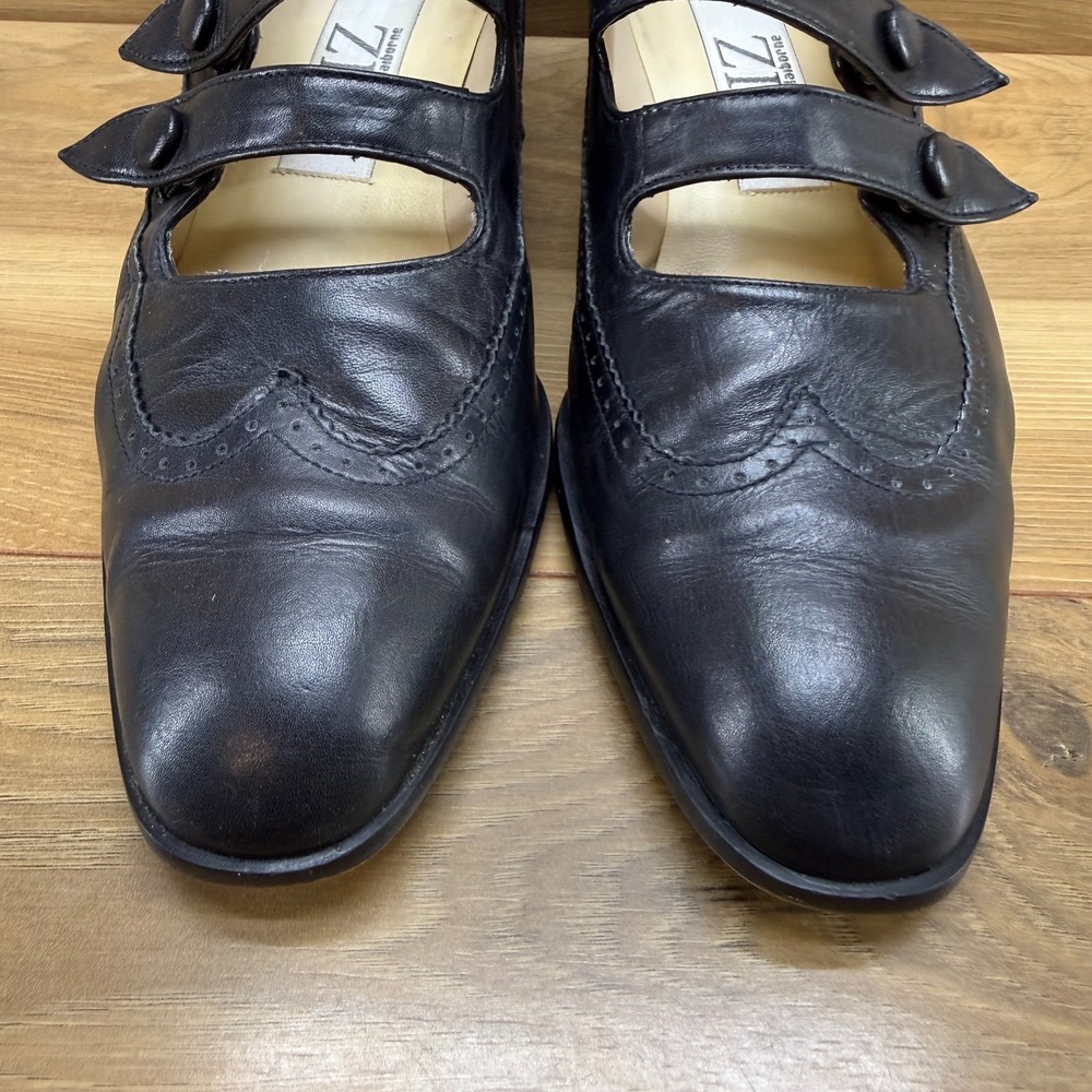 LIZ CLAIBORNE Vintage Victorian Mary Jane Pumps 9 M Black Leather Pinup Wingtip - Picture 5 of 11